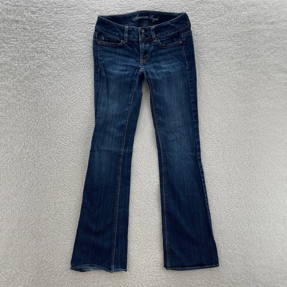 American Eagle Jeans Womens 00 Blue Artist Flare Stretch Dark Wash Low Rise Boho